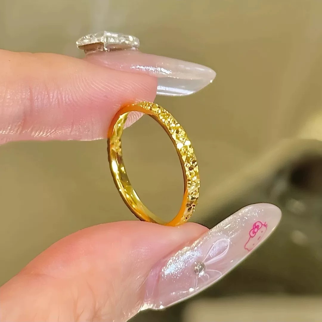 Sand gold crushed ice women's ring, narrow and wide versions