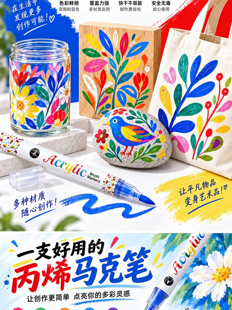 Acrylic marker set soft tip children's drawing