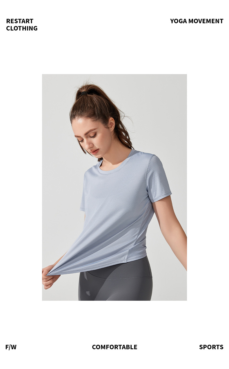 Yoga üst, kadın, kısa kollu, nefes alan, çıkık sırt