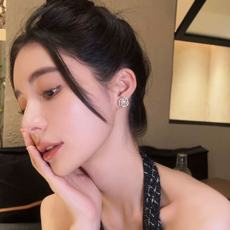 925 Silver Stud Earrings Women French Style Luxury Elegant