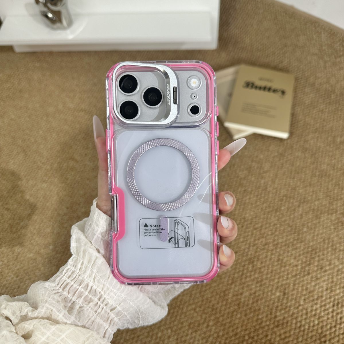 iPhone 18 Pro Max phone case, stand function, transparent