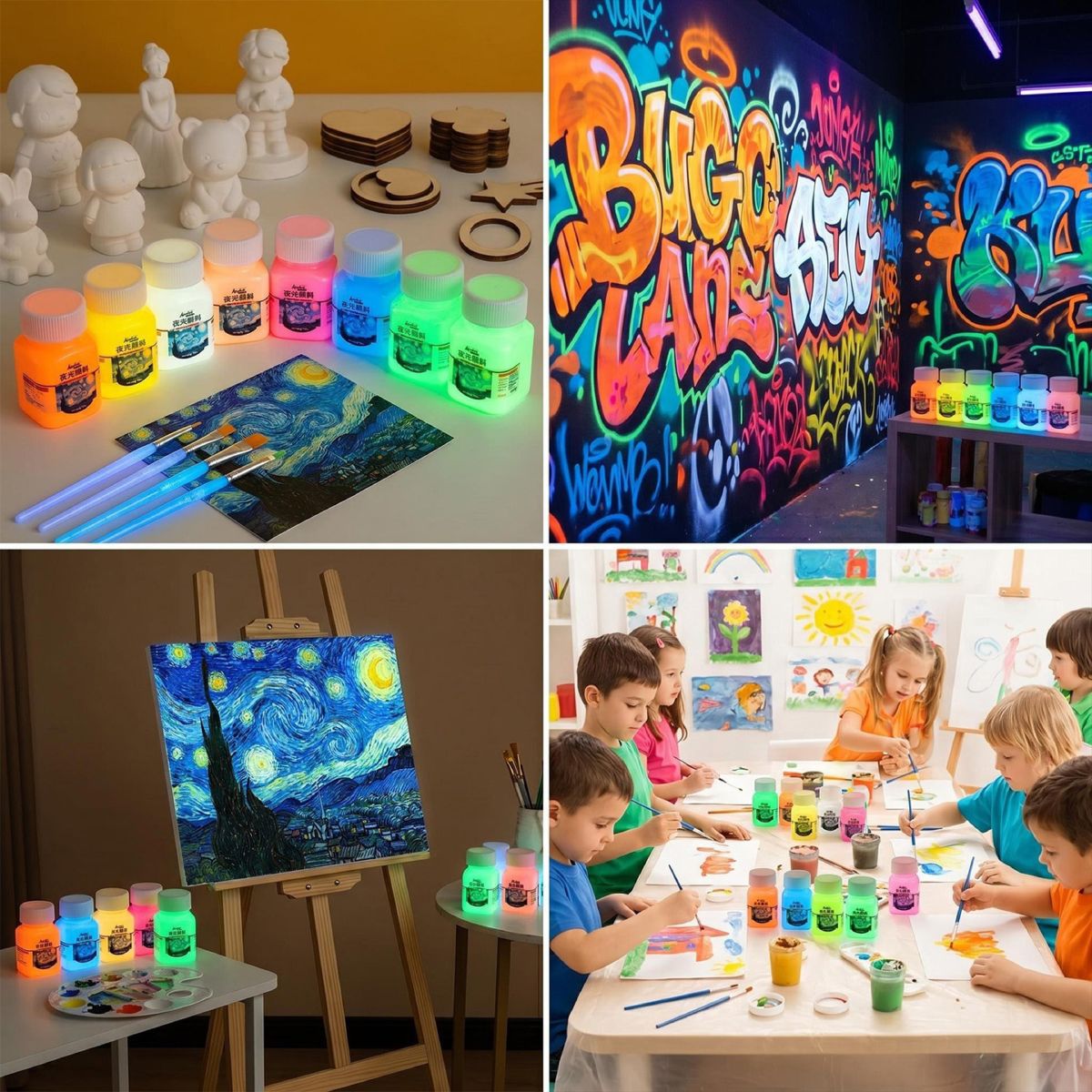 Luminous acrylic paint set, phosphorescent glow-in-the-dark