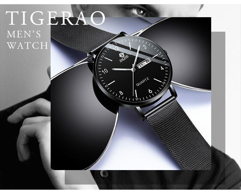 Ultra-thin mens quartz watch waterproof calendar luminous