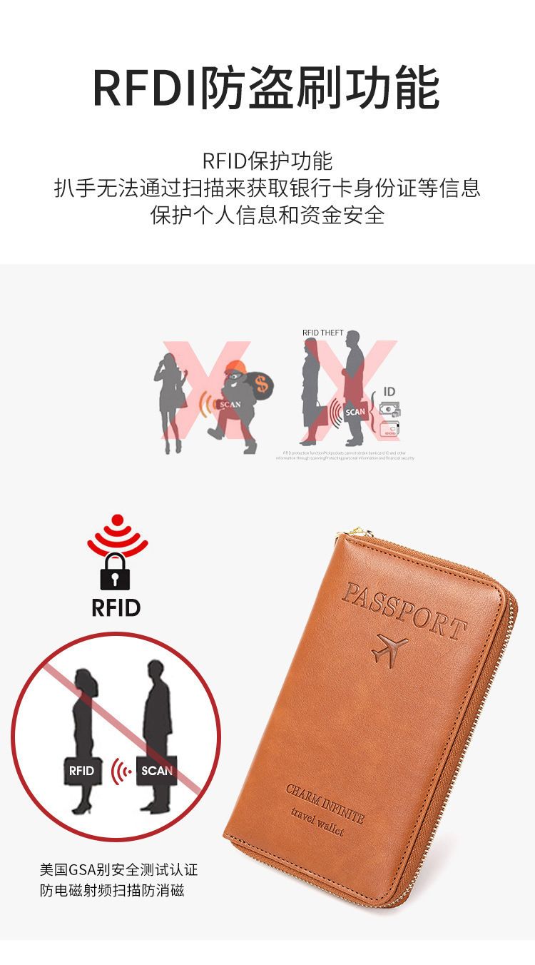 RFID pasaport çantası, fermuar kapaklı