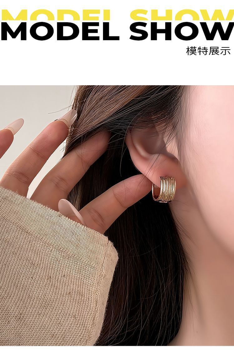 S999 silver textured wide-edge women's earrings