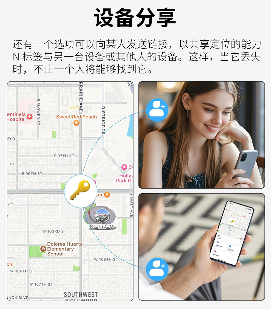 Round Bluetooth tracker iOS Android, pet and item tracker dual system