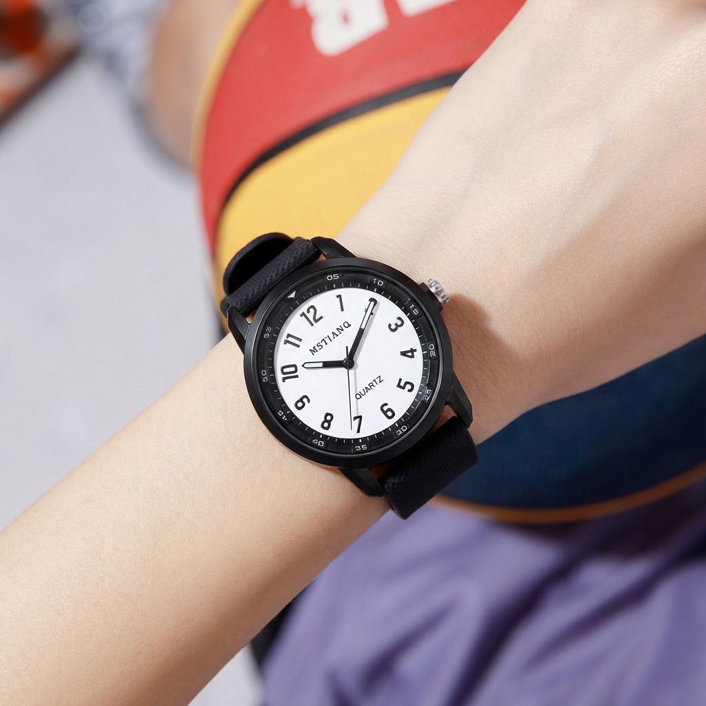 Quartz watch with silent pointer, waterproof, youth model