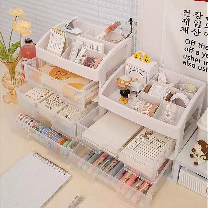 Desktop storage box with drawers for office and cosmetics
