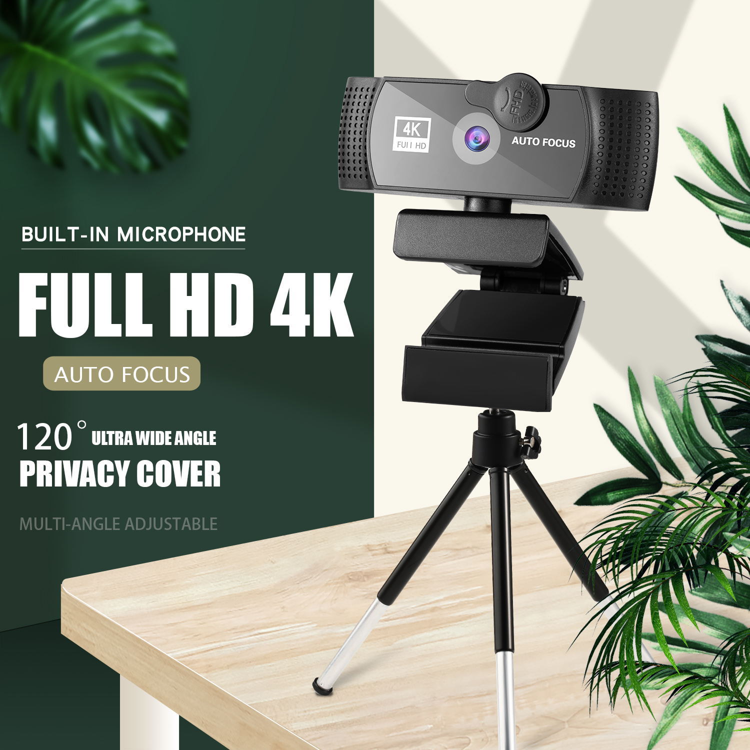 4K webcam auto-focus wide-angle 1080p to 2K resolution