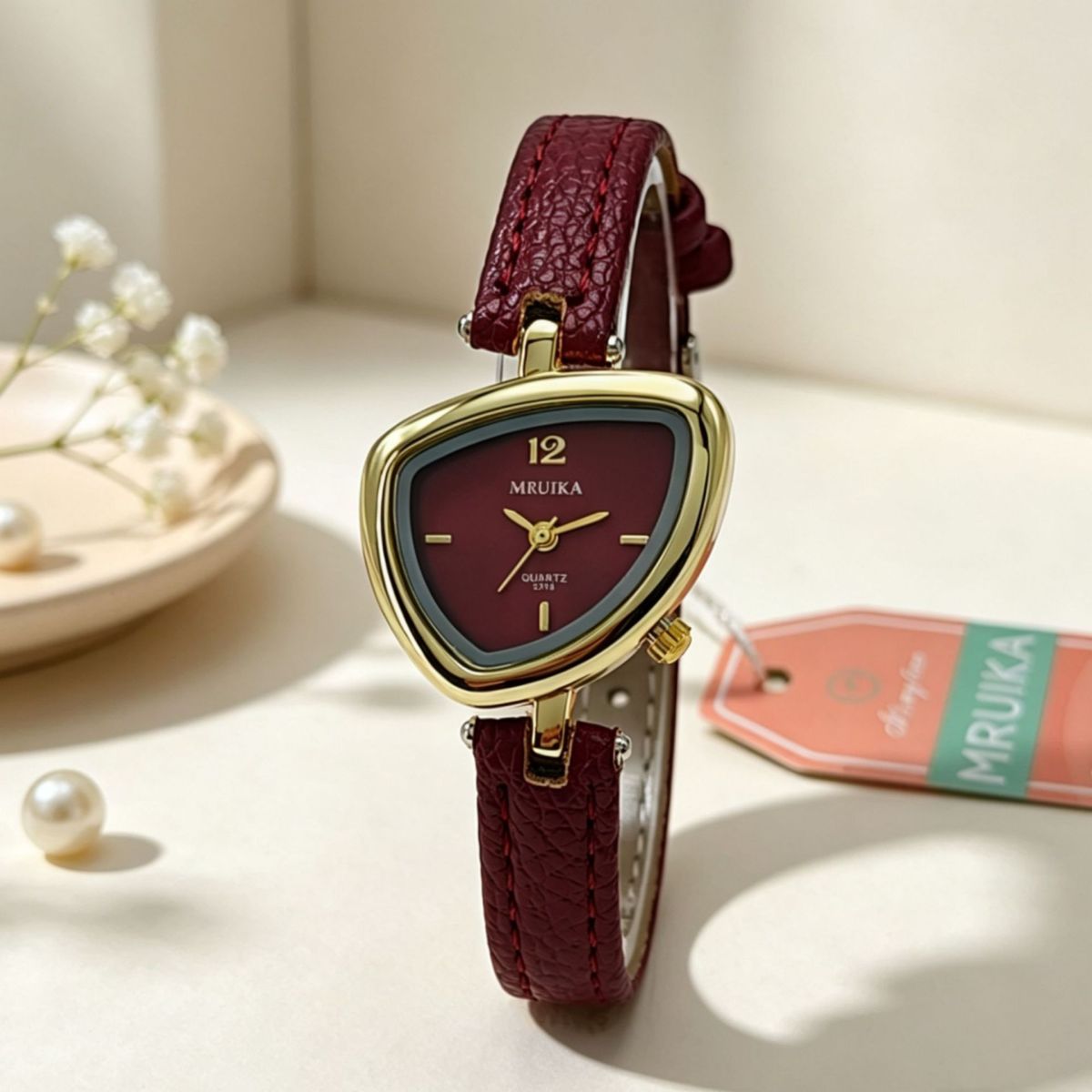 Damen-Quarzuhr mit Dreiecksdesign, elegant