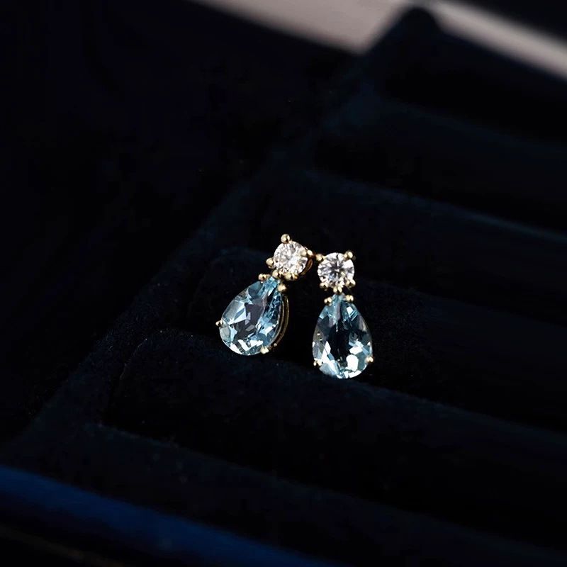 London Blue Topaz 18K gold water drop earrings, S925 sterling silver
