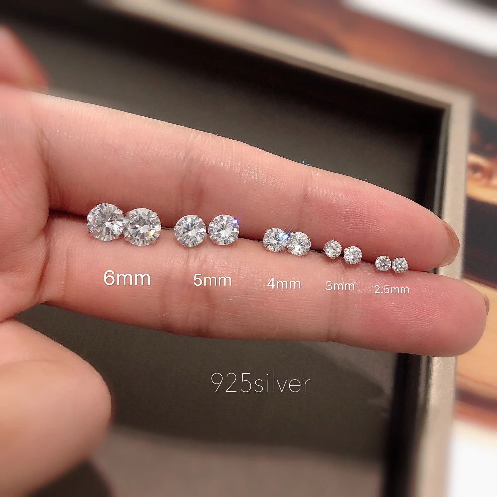 S925 Sterlingsilber Ohrstecker, 3-10mm Zirkonia