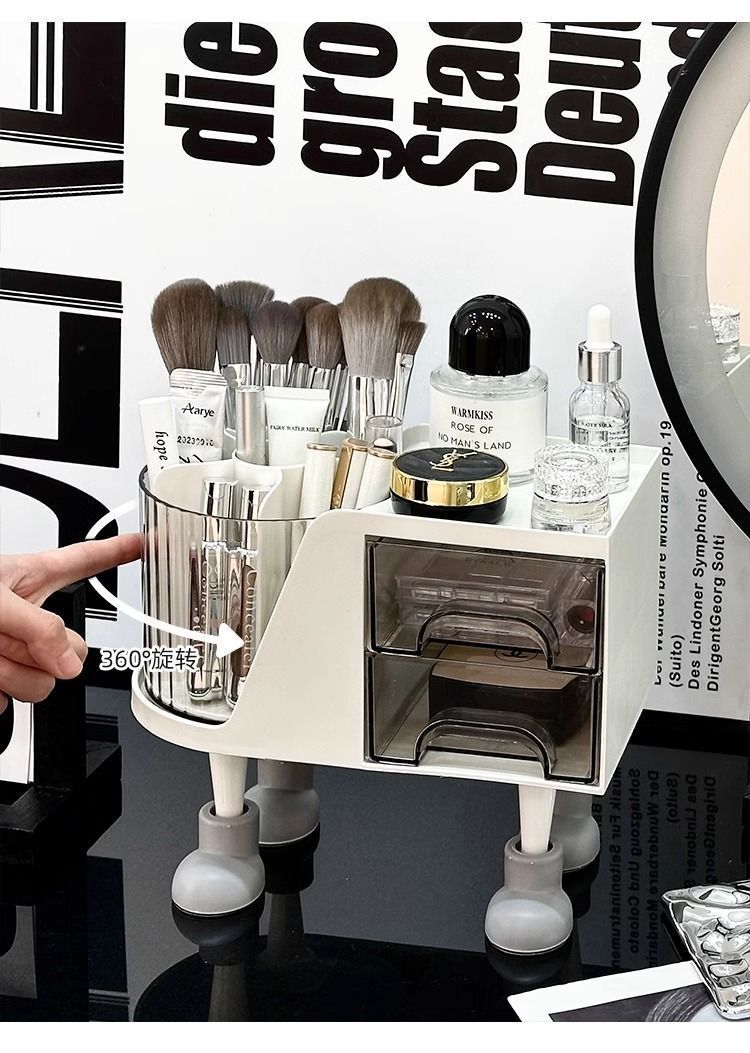 Rotating makeup brush organizer box