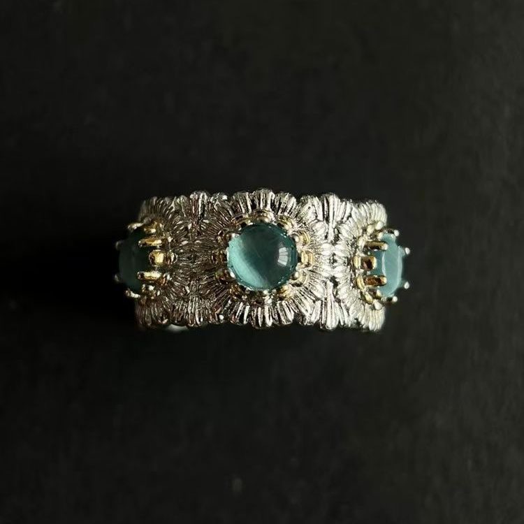 İtalyan tasarımı papatya çiçek yüzüğü, renkli taşlı, vintage tarzı kadın yüzüğü