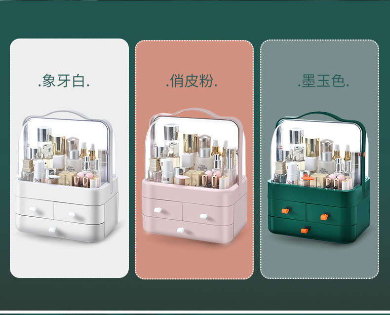 Double-door cosmetics storage box with drawers