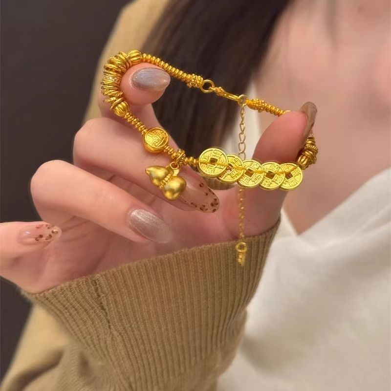 金色五帝古法葫芦盘缠手链中式复古小众女友饰品手工手串礼物国潮