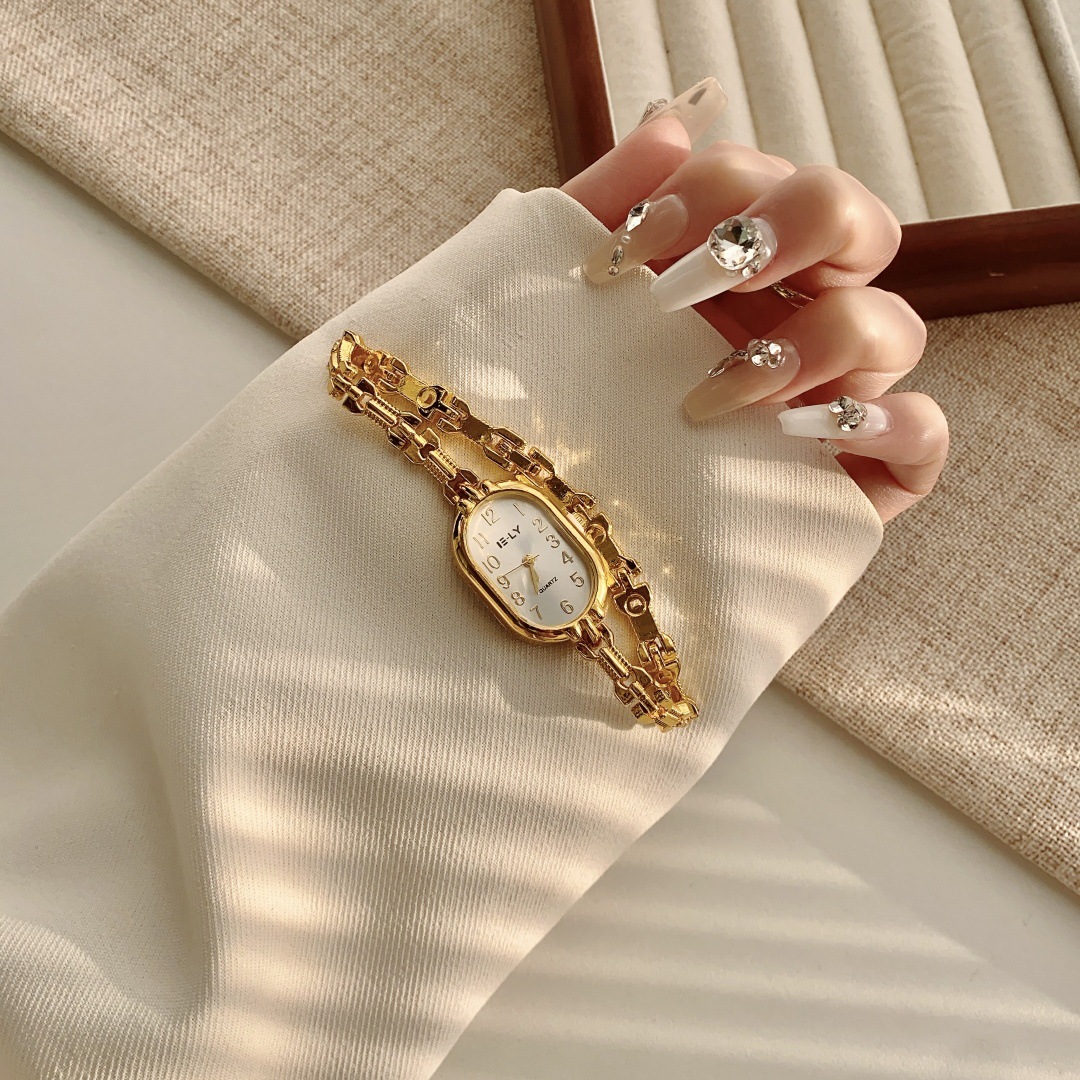 Goldene Quarzuhr für Damen Retro-Stil