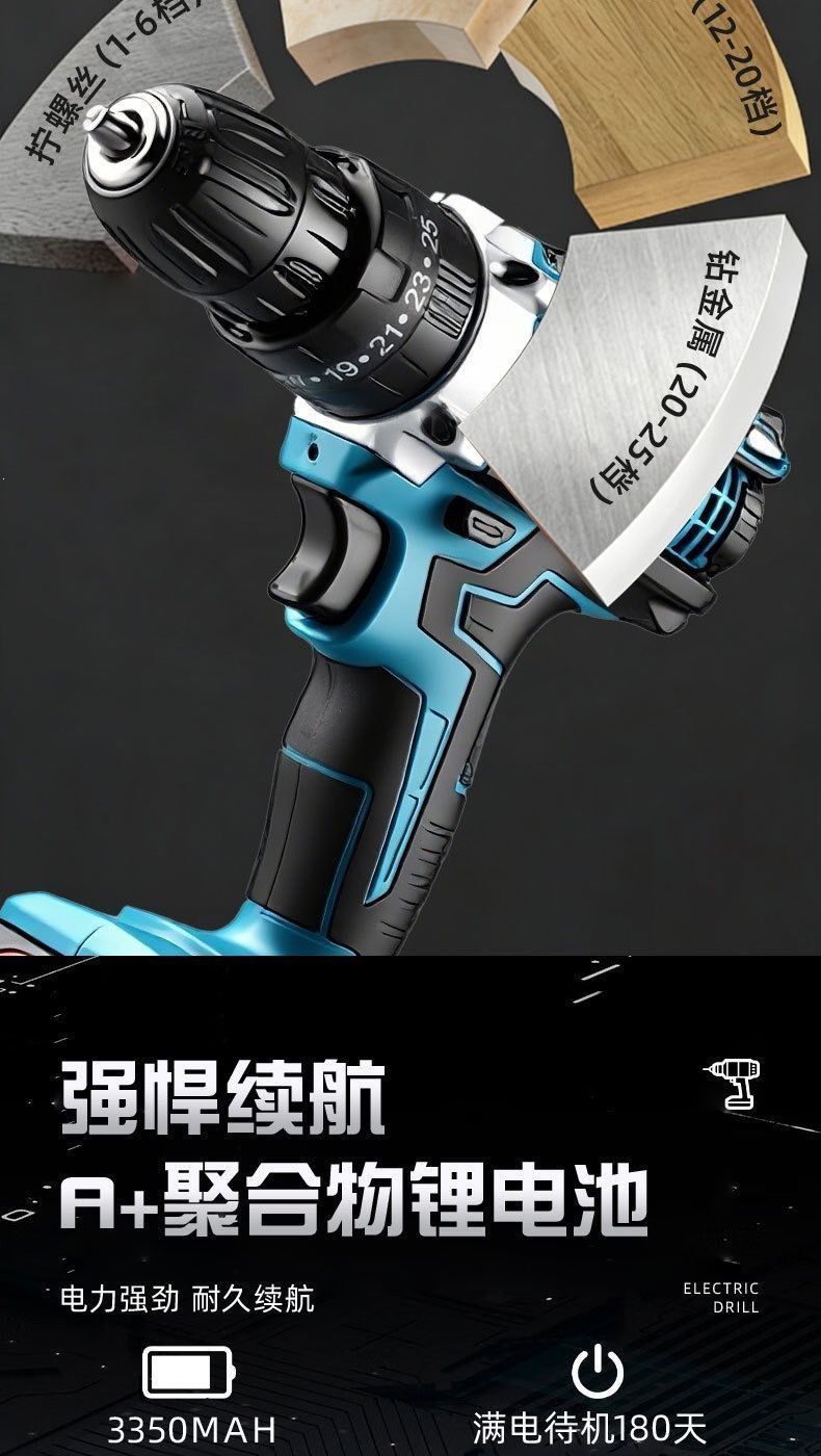 21V Lithium Drill with Quick Chuck and Bidirectional Rotation for Wood