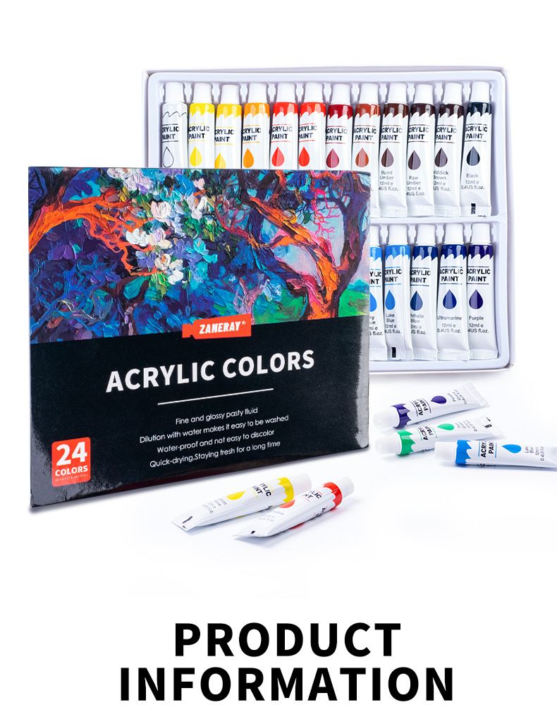 Akrilik boya seti 12 ml, çocuk çizim, DIY yumuşak tüp