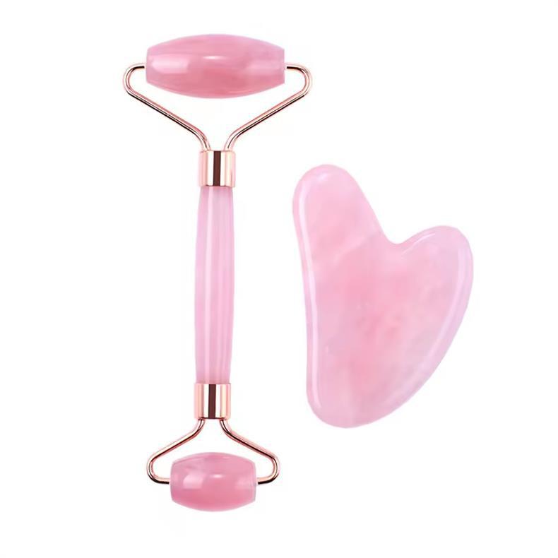 Rose Quartz Jade Dual-Head Roller Heart-Shaped Gua Sha