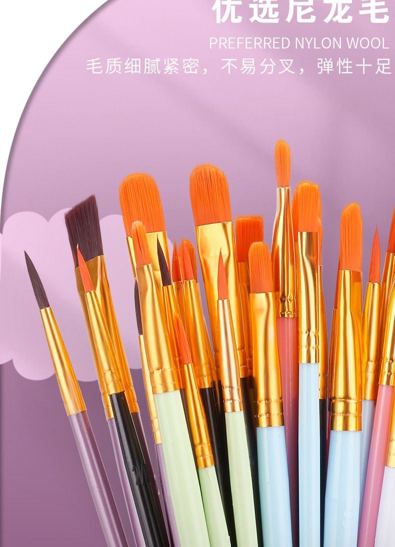 Paint brush set, 10-piece, nylon, oil and acrylic