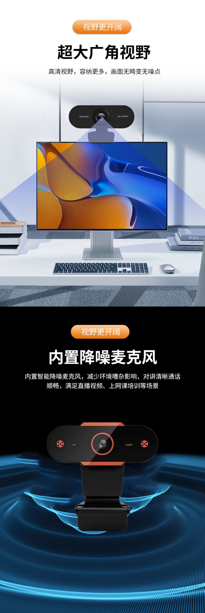 USB 1080P Computer Webcam with Microphone