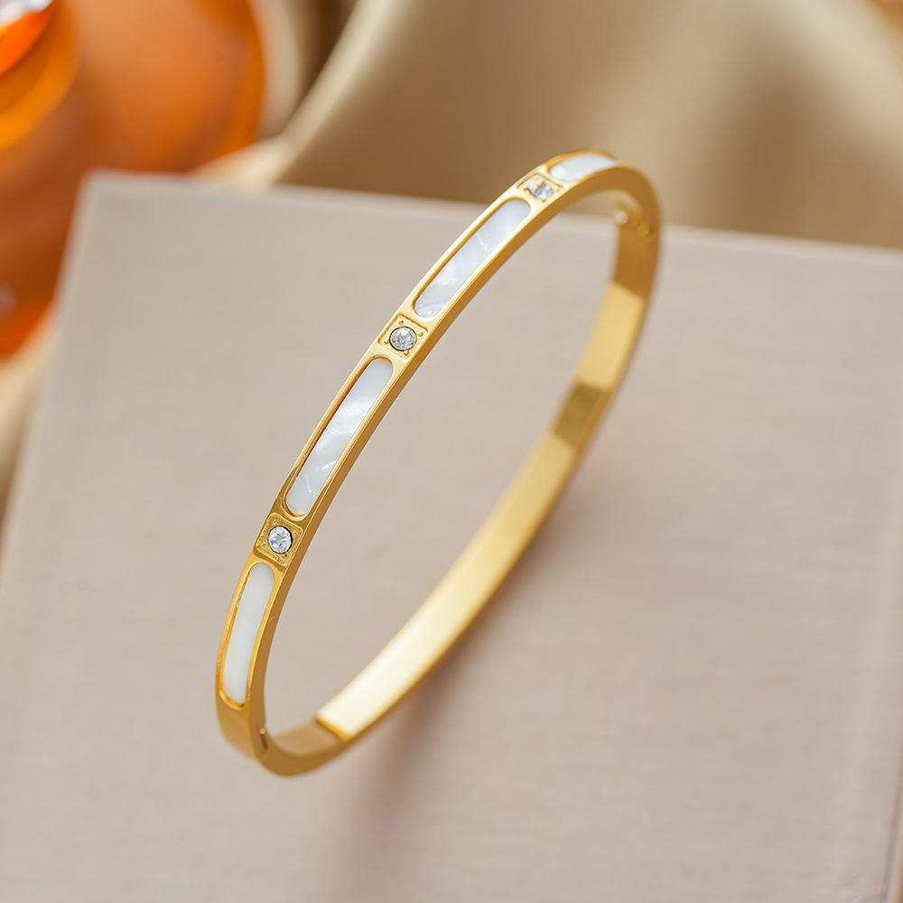 Strass-besetztes Titanzahl-Armband für Damen, offener Edelstahl, farbbeständig