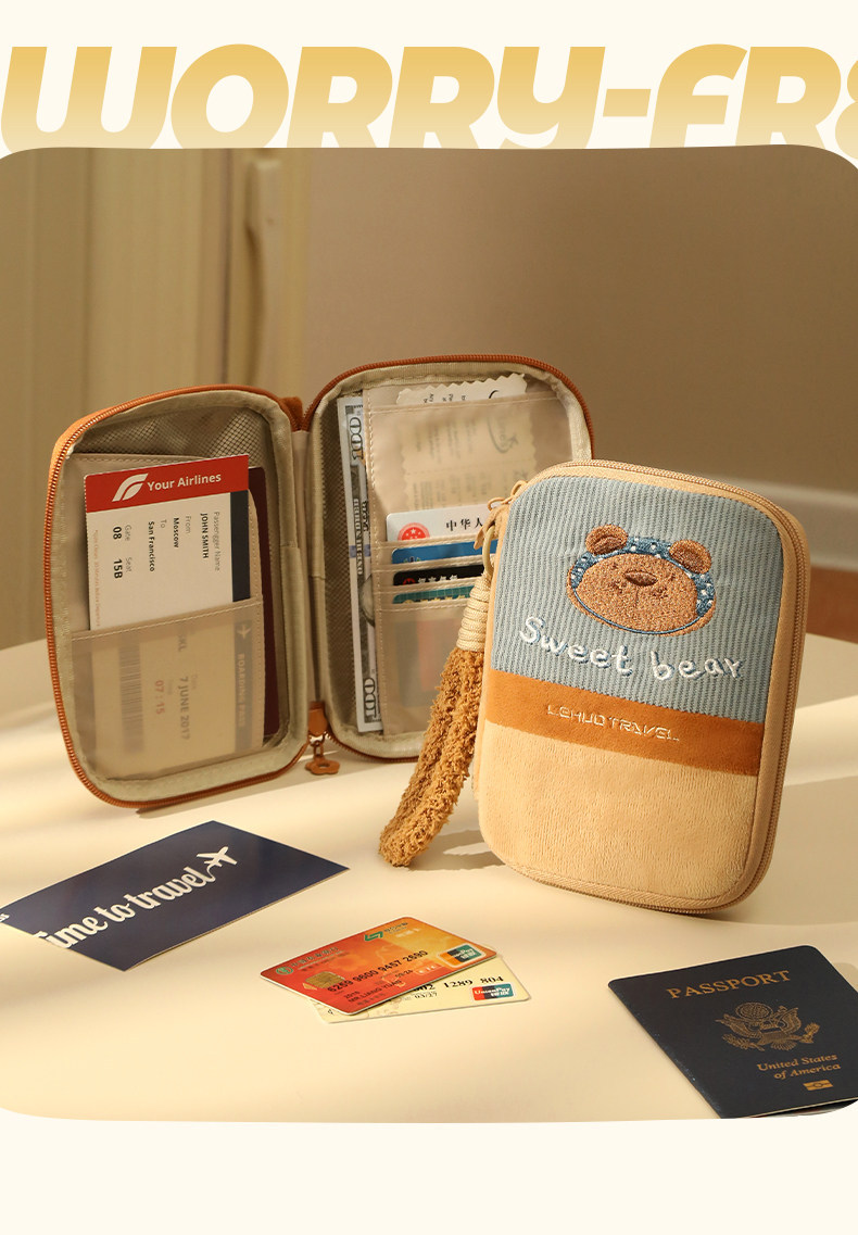 RFID passport wallet, multifunctional travel document organizer