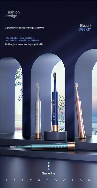 Electric Toothbrush, 8 Brush Heads, Sonic Vibration, Dual Mode