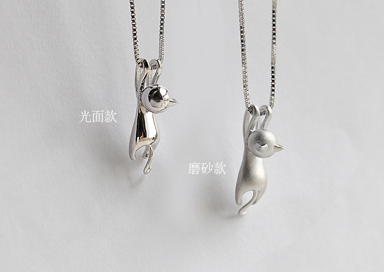 925er Silber-Halskette mit süßem Katzendesign, koreanischer Stil