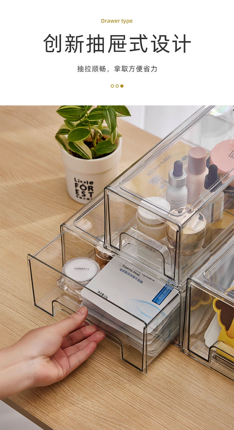 Clear PET cosmetics storage box with drawers
