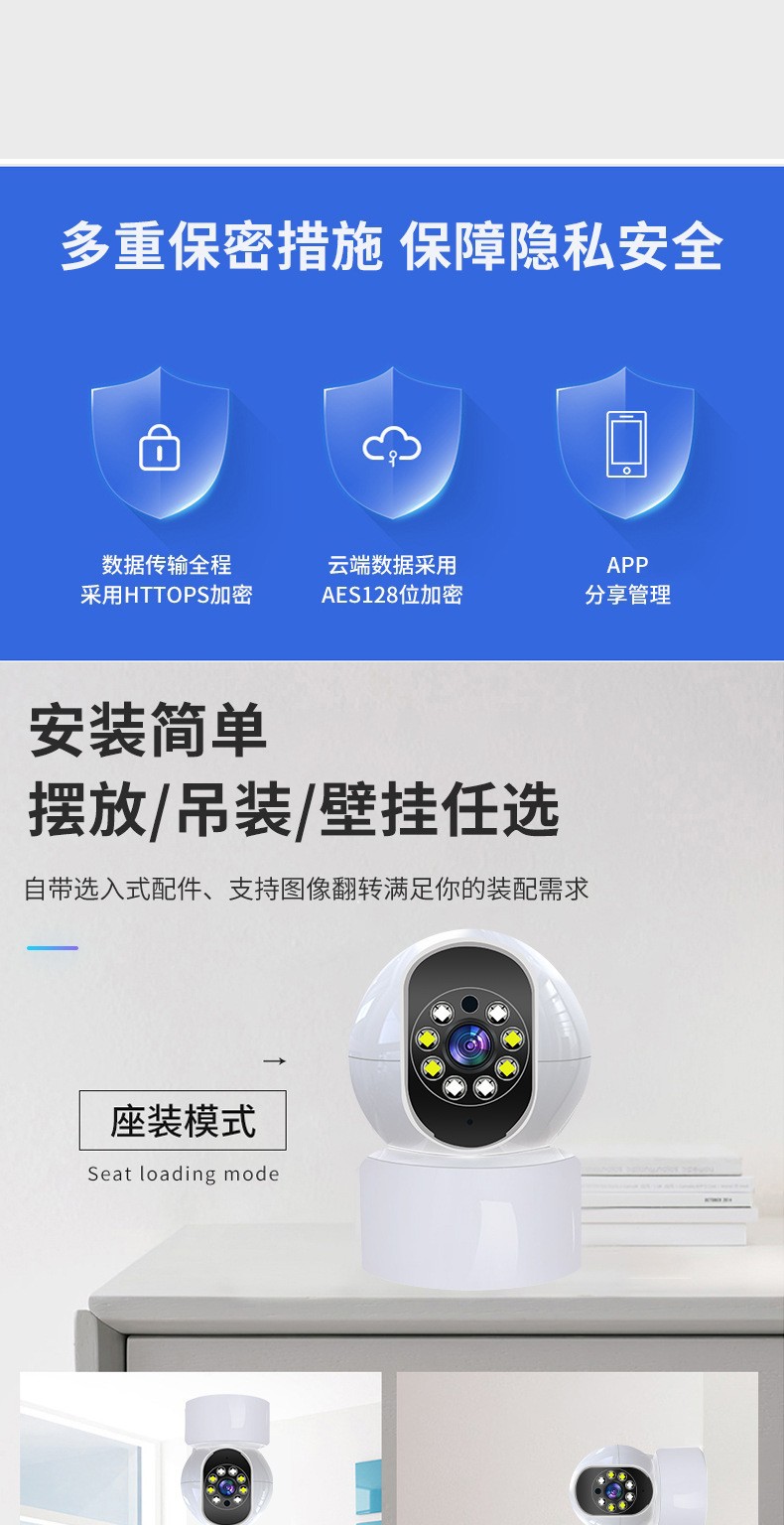 360-degree panoramic surveillance camera with night vision, wireless
