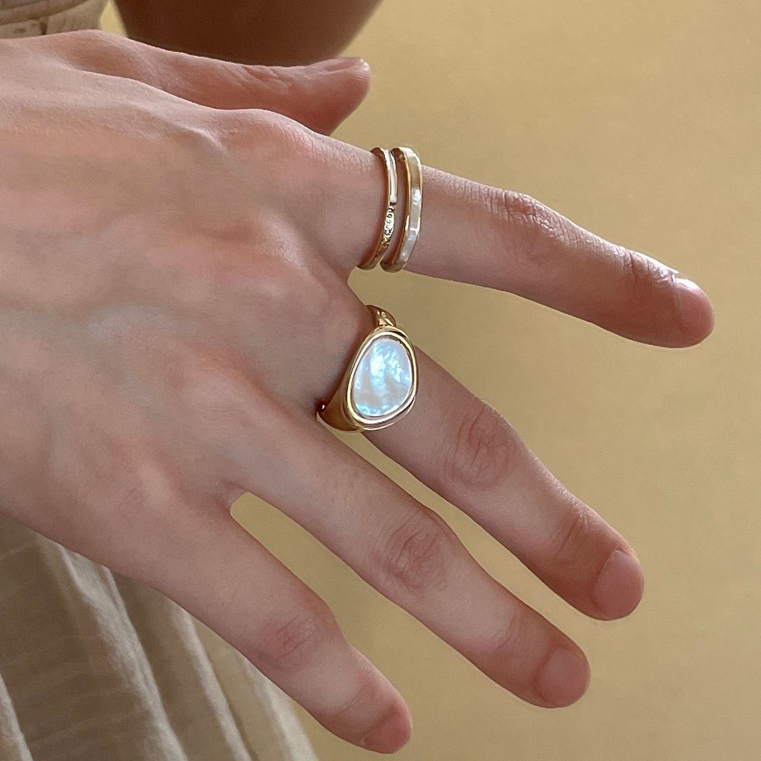 Emerald gemstone open statement ring for women