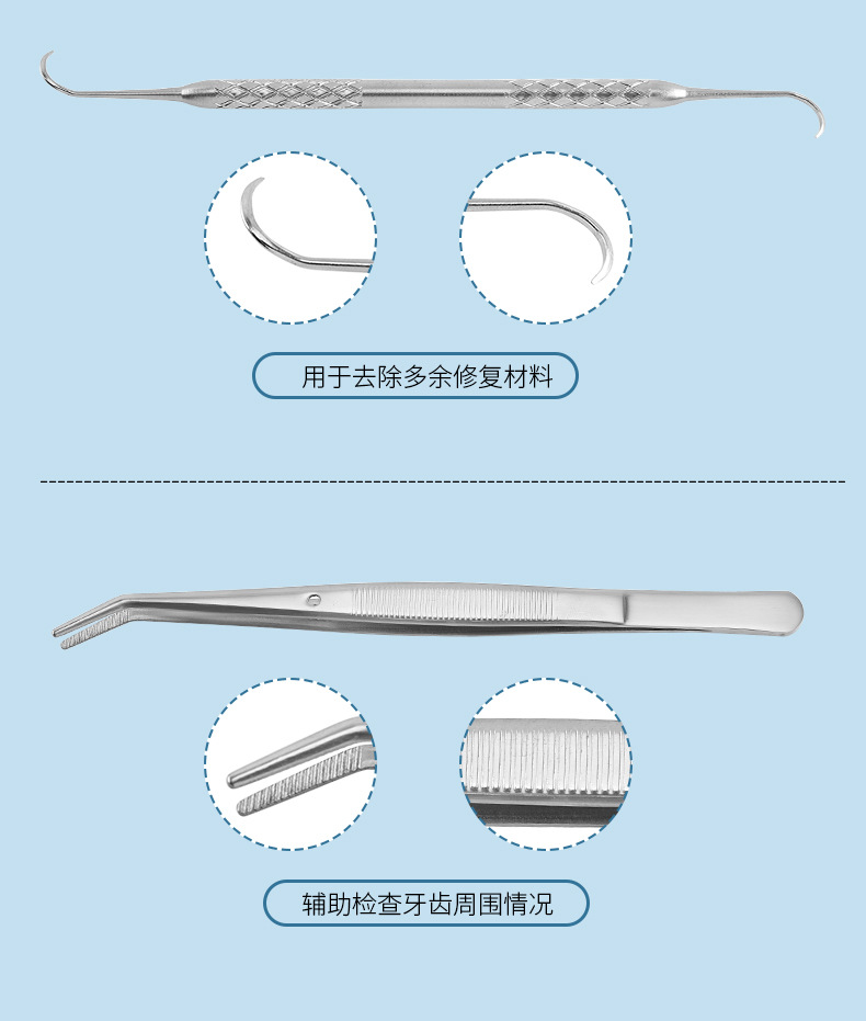 Dental tool set 8-piece, stainless steel, tartar cleaning