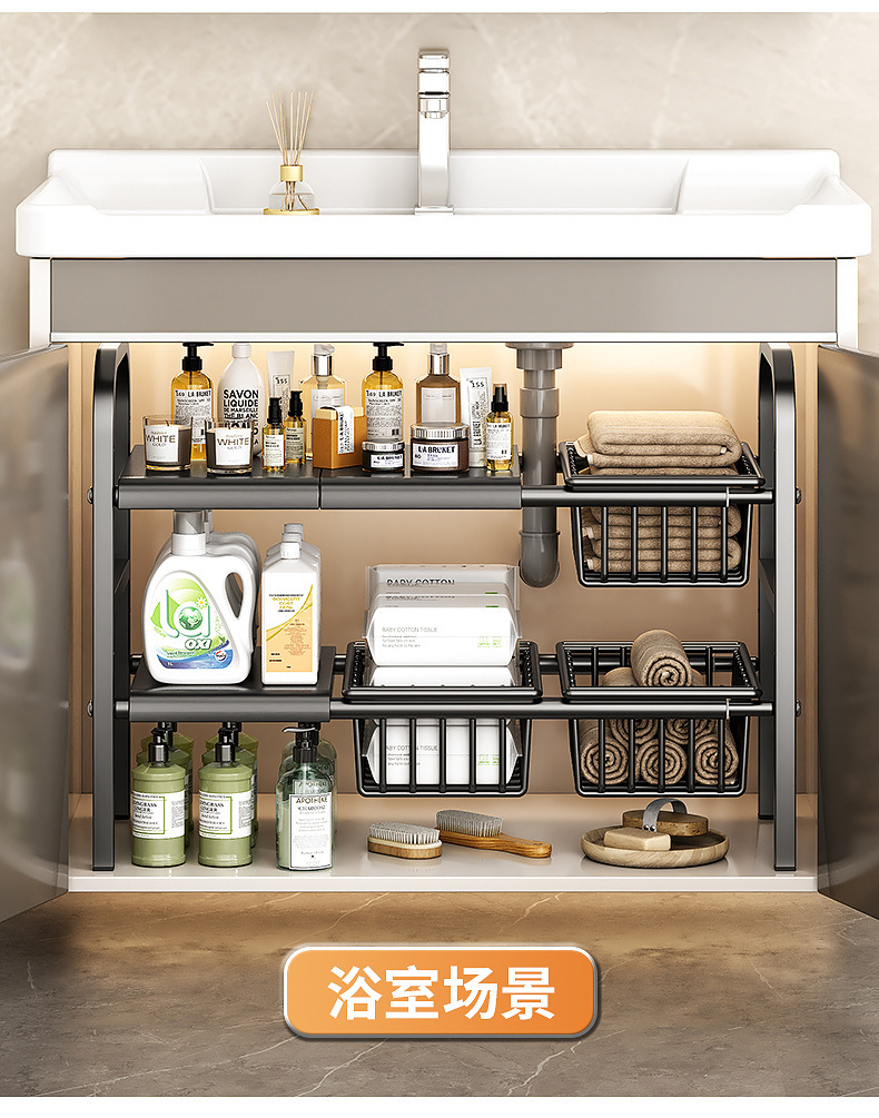 Kitchen storage shelf, multi-layer, expandable, no-drill