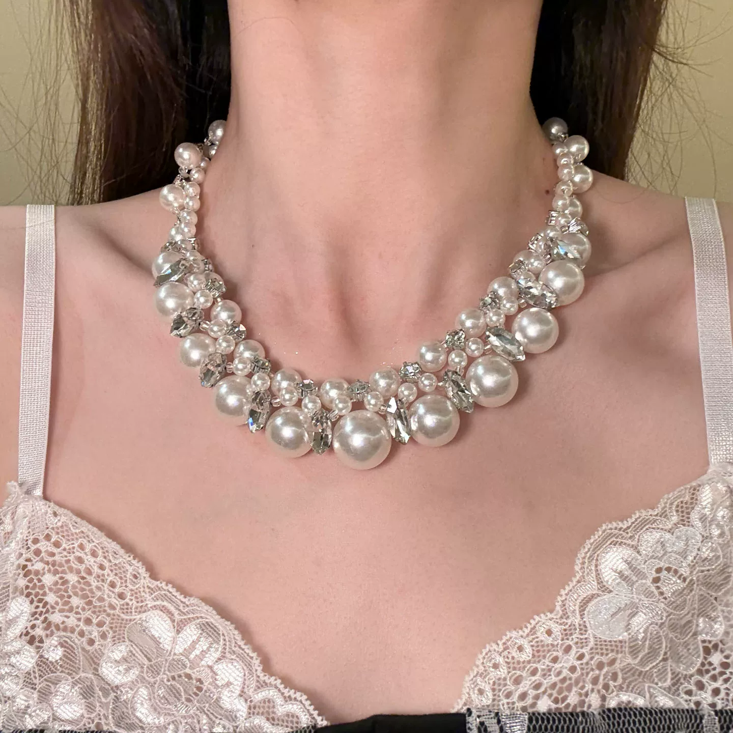 Vintage Schlüsselbein-Kette Luxus Perlen-Halskette Damen