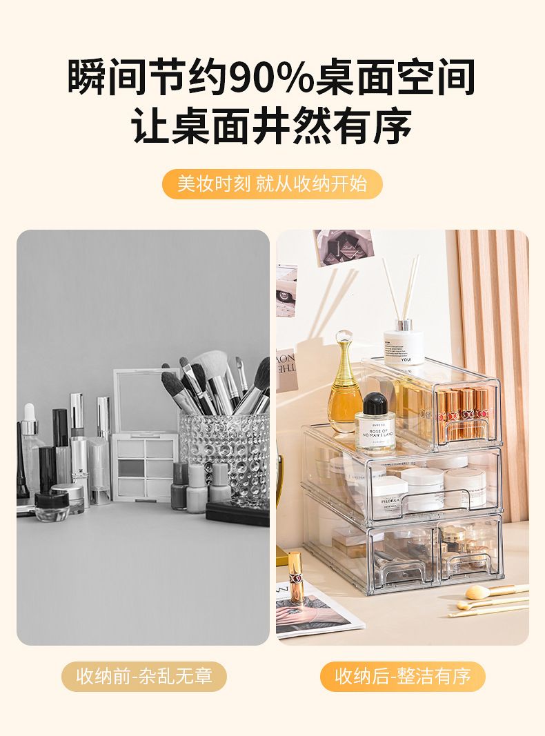 桌面化妆品透明收纳盒文具首饰卫生间储物盒抽屉式多层塑料整理盒