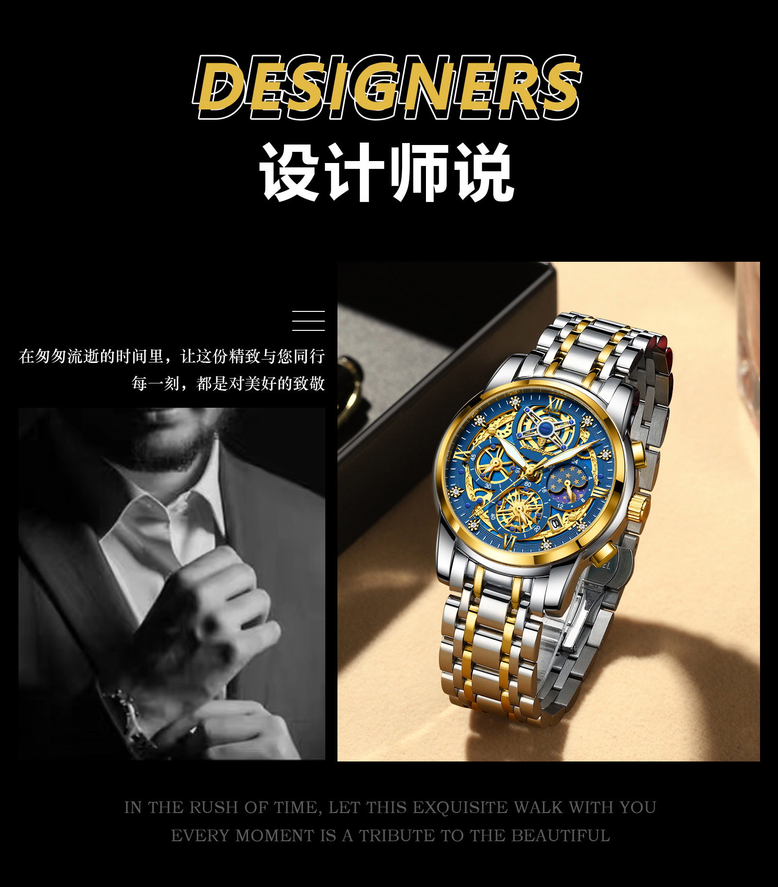 Herrenuhr Luxus, Hohlkammeroptik, wasserdicht, Quarz
