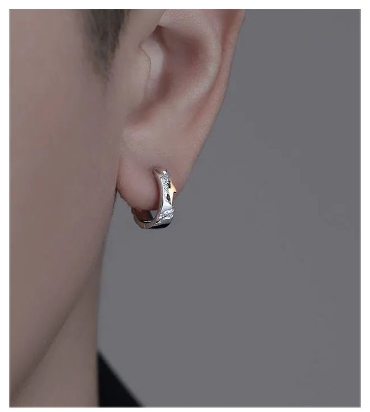 S999 sterling silver men's lightning earring
