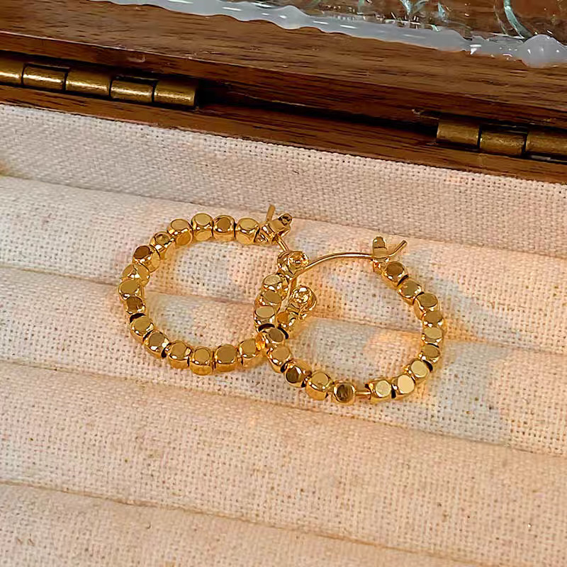 14K gold-plated geometric earrings, vintage style