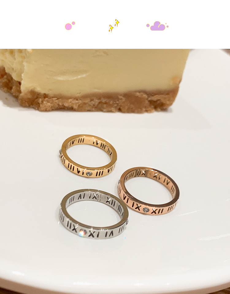 Edelstahl-Ring mit römischen Ziffern und Zirkonia