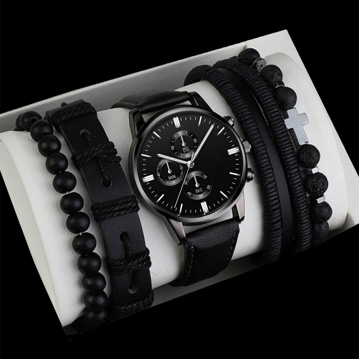 Herren-Ledergürtel, Uhr und Armband Set