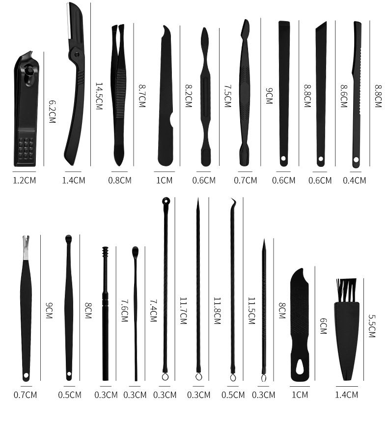 24-teiliges Nagelpflege-Set, schwarz, Premium-Qualität