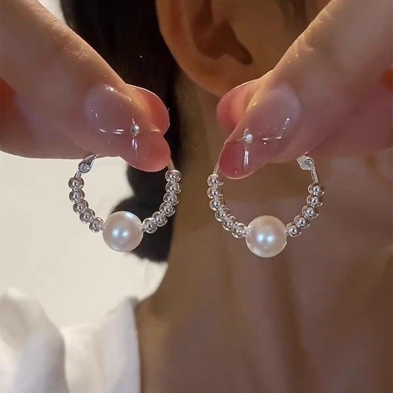 轻奢高级感金属亮面圆球耳环耳扣女气质方圆脸显瘦耳圈复古耳饰