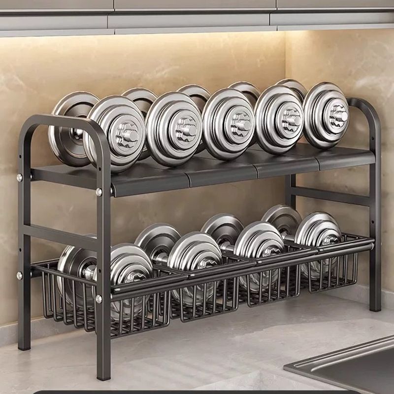 Tiered expandable under-sink cabinet organizer, carbon steel