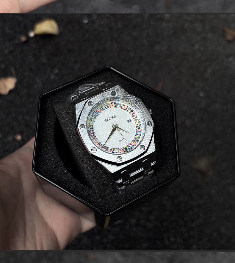 Men's quartz watch waterproof roman numerals steel strap
