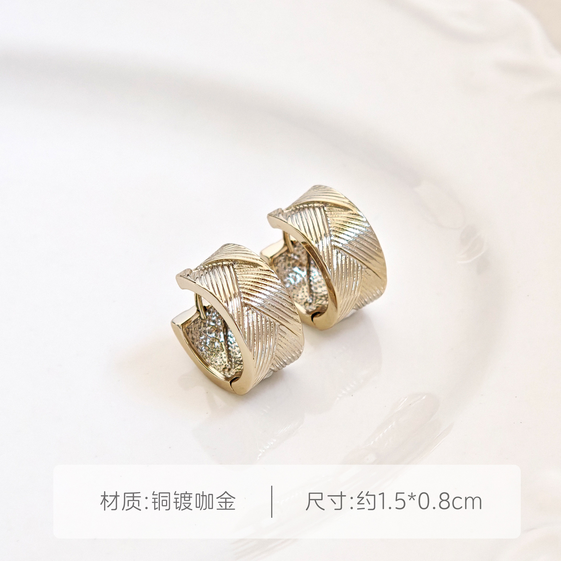 韩系简约咖啡金锆石耳钉耳扣小众轻奢精致冷淡风耳饰时尚气质耳环