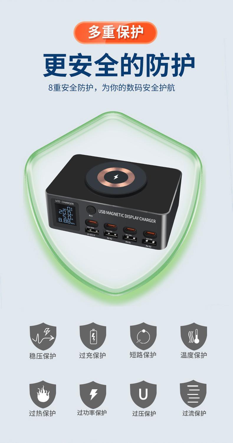 140W çok portlu şarj istasyonu, PD100W, kablosuz şarj