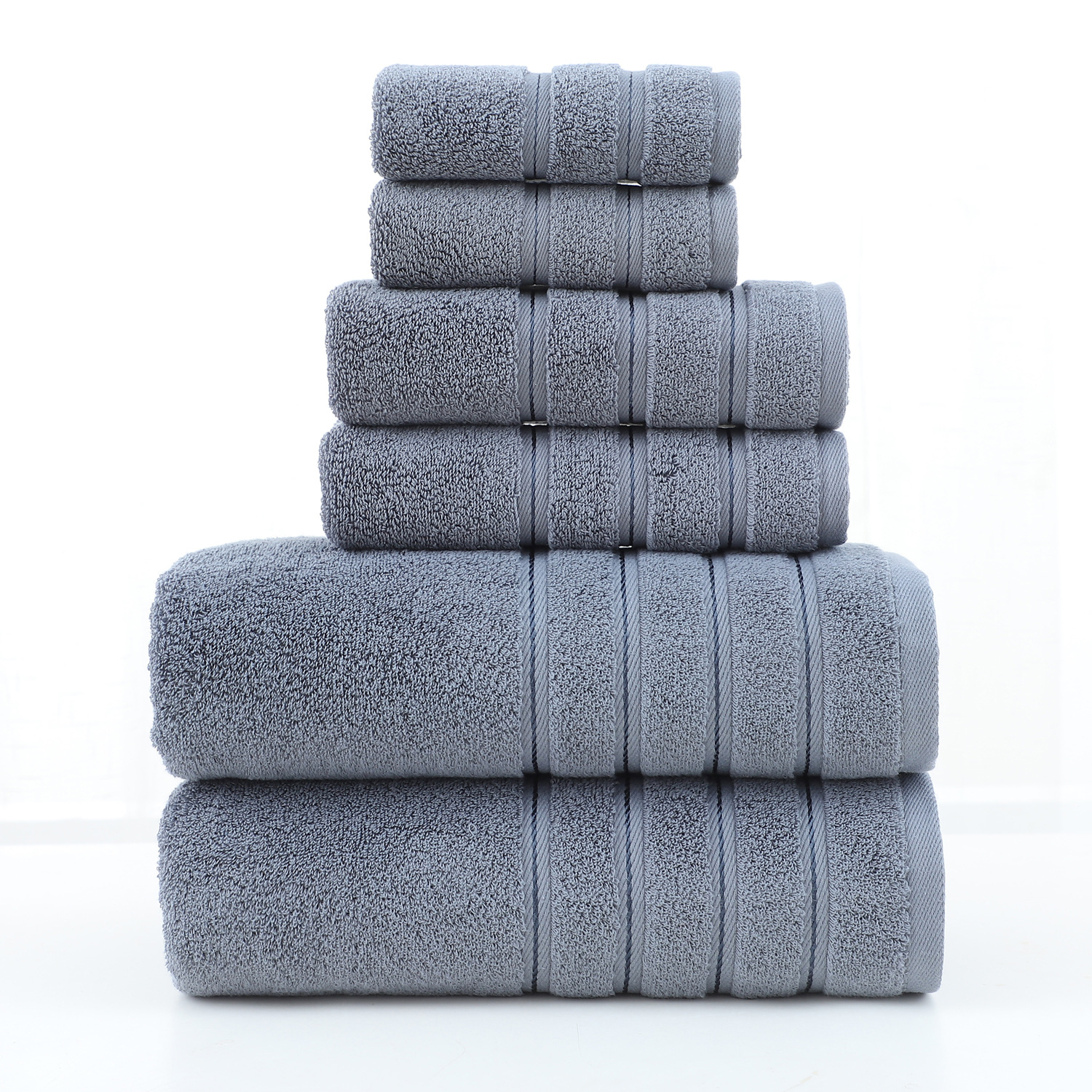 Cotton towel set 6-piece twill weave combed cotton bath and hand towels