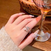 Zircon adjustable open ring for women, Korean style